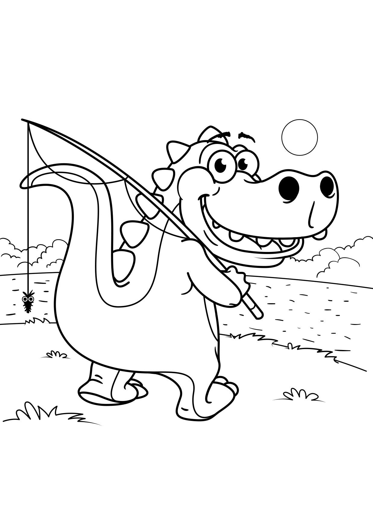 Coloriage dinosaure va A  la pAªche